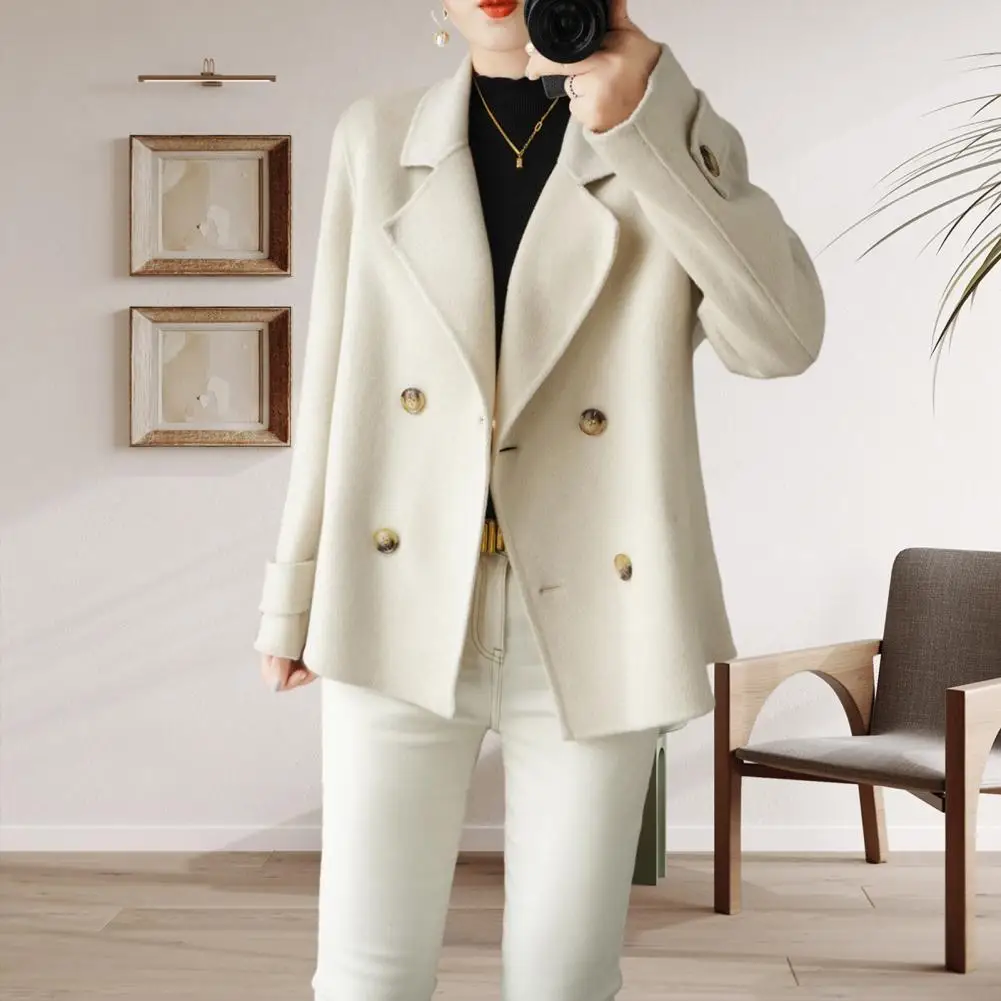 

Women Long-sleeved Jacket Elegant Double-breasted Woolen Coat for Women Warm Stylish Winter Jacket Formal Business Style for Ol