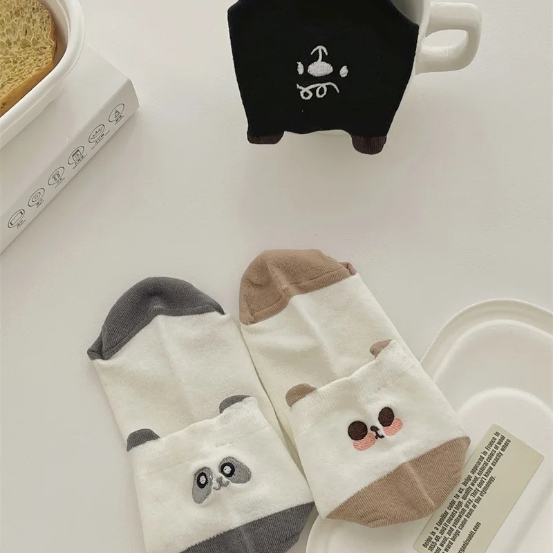 

Women's Sock Spring Summer New Panda Embroidery Sock Fashion Lightweight Breathable Cute Funny Sock Solid Color Cotton Wholesale