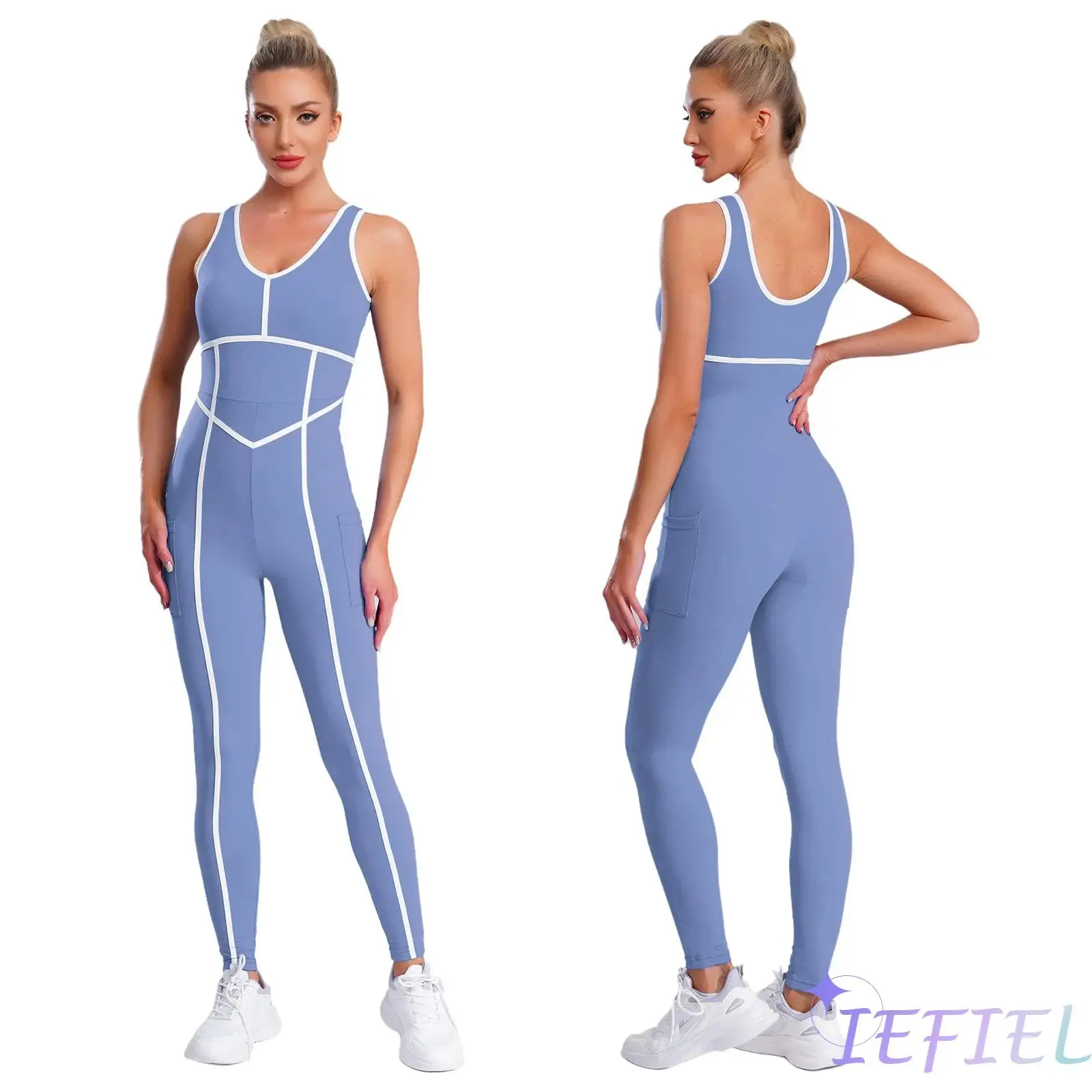 

Womens High-Performance Yoga Bodysuit with Functional Pockets Workout Gymnastics Dance Outfit for Fitness Activities Jumpsuit