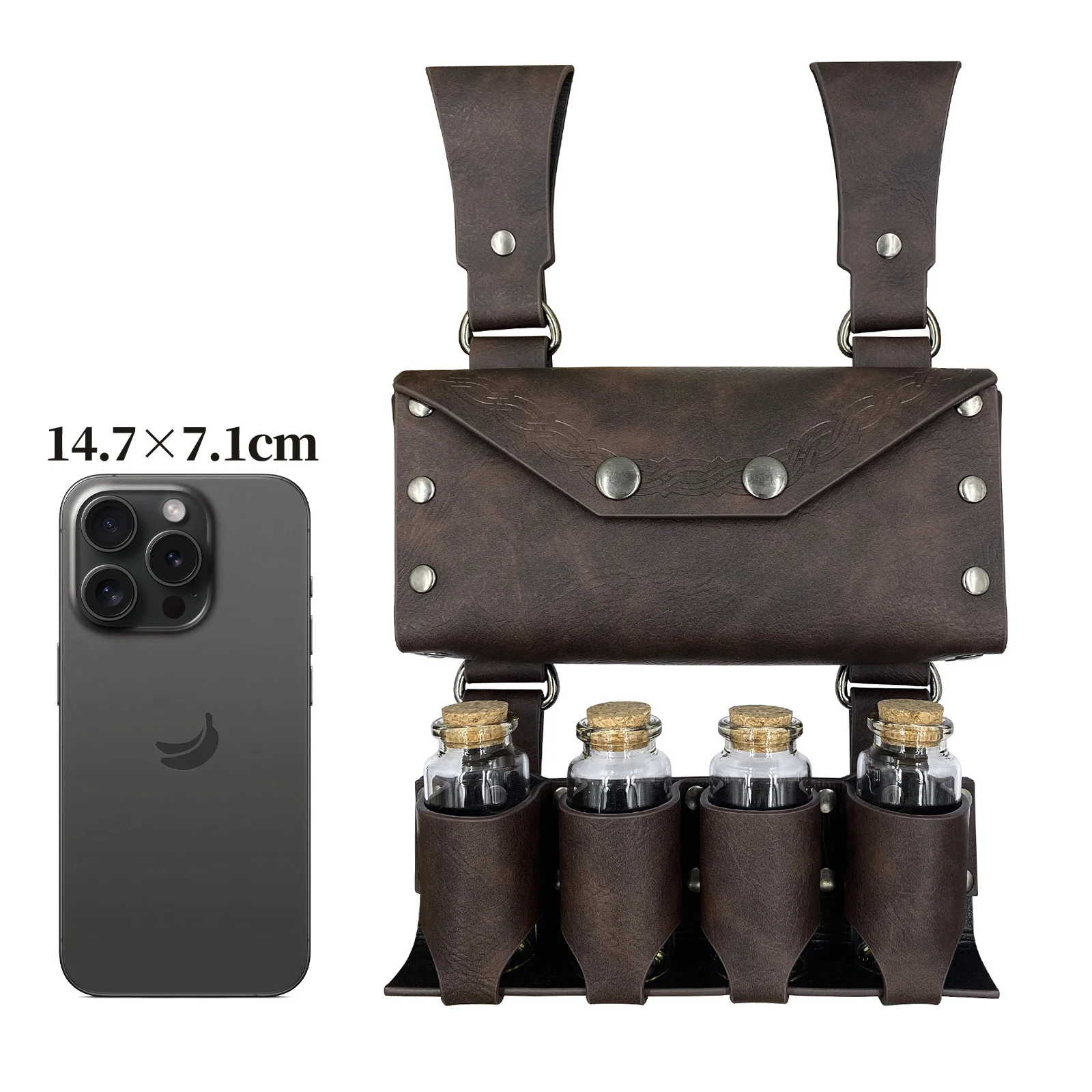 Mens Medieval Alchemy Bottle Pockets Nordic Viking Style Vintage Cosplay Props for Party