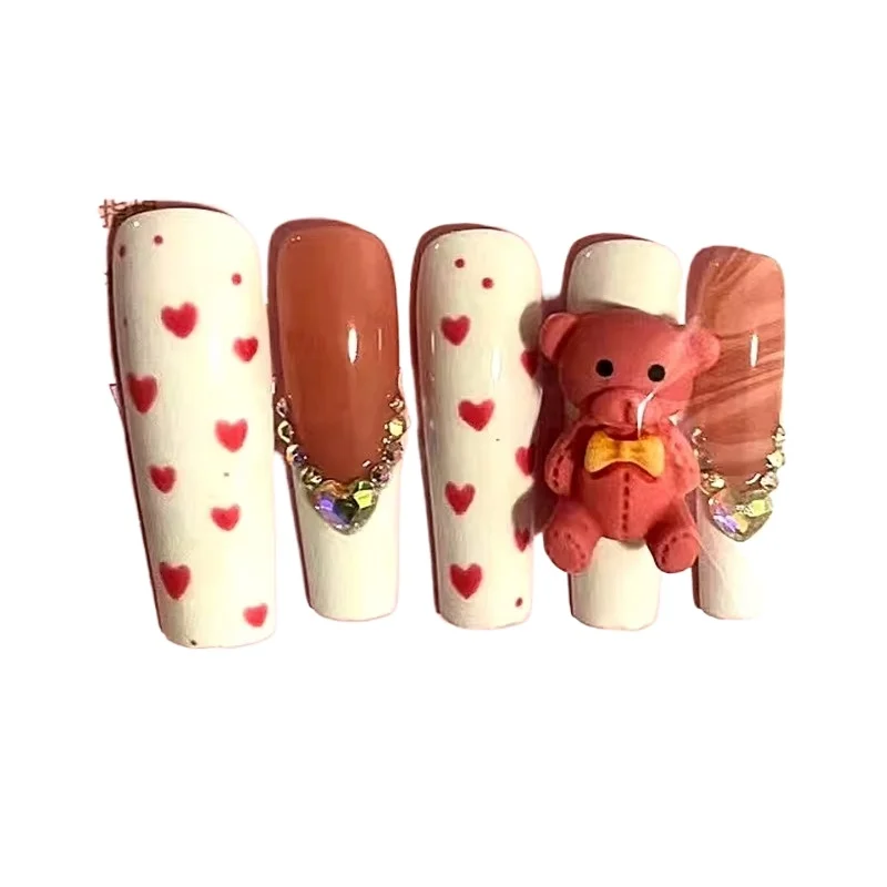 Luxury pressed on handmade customized thick acrylic nails with rhinestones and artificial nails