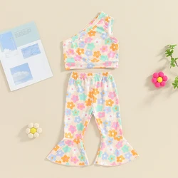 2024-01-29 Lioraitiin Toddler Baby Girl Summer Clothes One Shoulder Crop Top T-shirt Floral Flared Pant Bell Bottoms Clothes Set