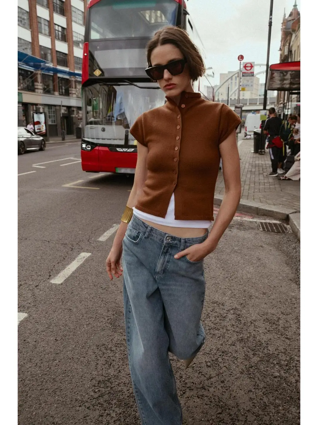 Casual malha svel redondo ne aberto cardigan fino ajuste superior com botão decoração do armazém 25 outono sle 553660