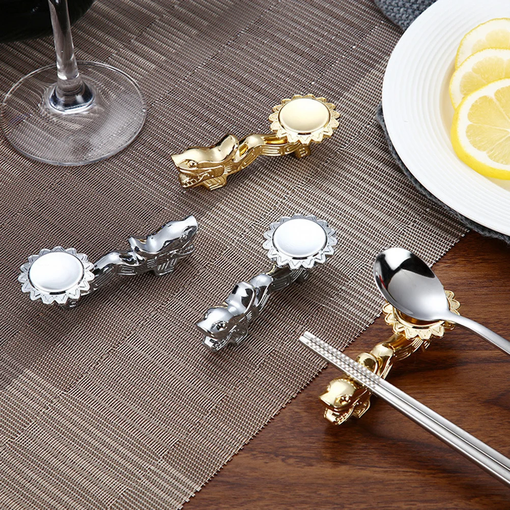 

Premium Zinc Alloy Chopstick Rest Dragon Head Design Golden Silver Holders for Spoons Forks Dining Tableware