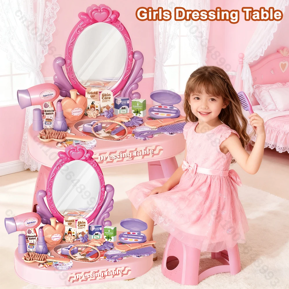 Kinderkaptafel Speelgoedmeisje Simulatie Thuis Make-up Sieraden DIY Tafel en Sticker Meisje Fantasiespeelhuis Kerstcadeaus