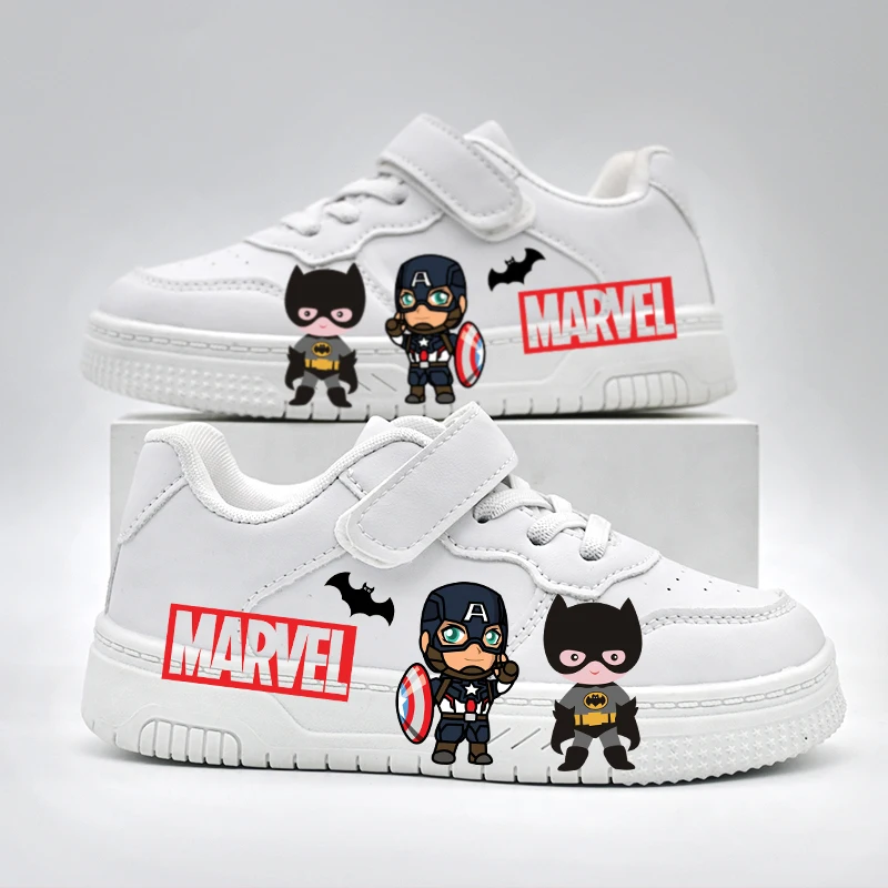 

Детская повседневная обувь Marvel, детская модная спортивная обувь с мультяшным принтом Бэтмена, Нескользящие уличные белые дышащие кроссовки для мальчиков