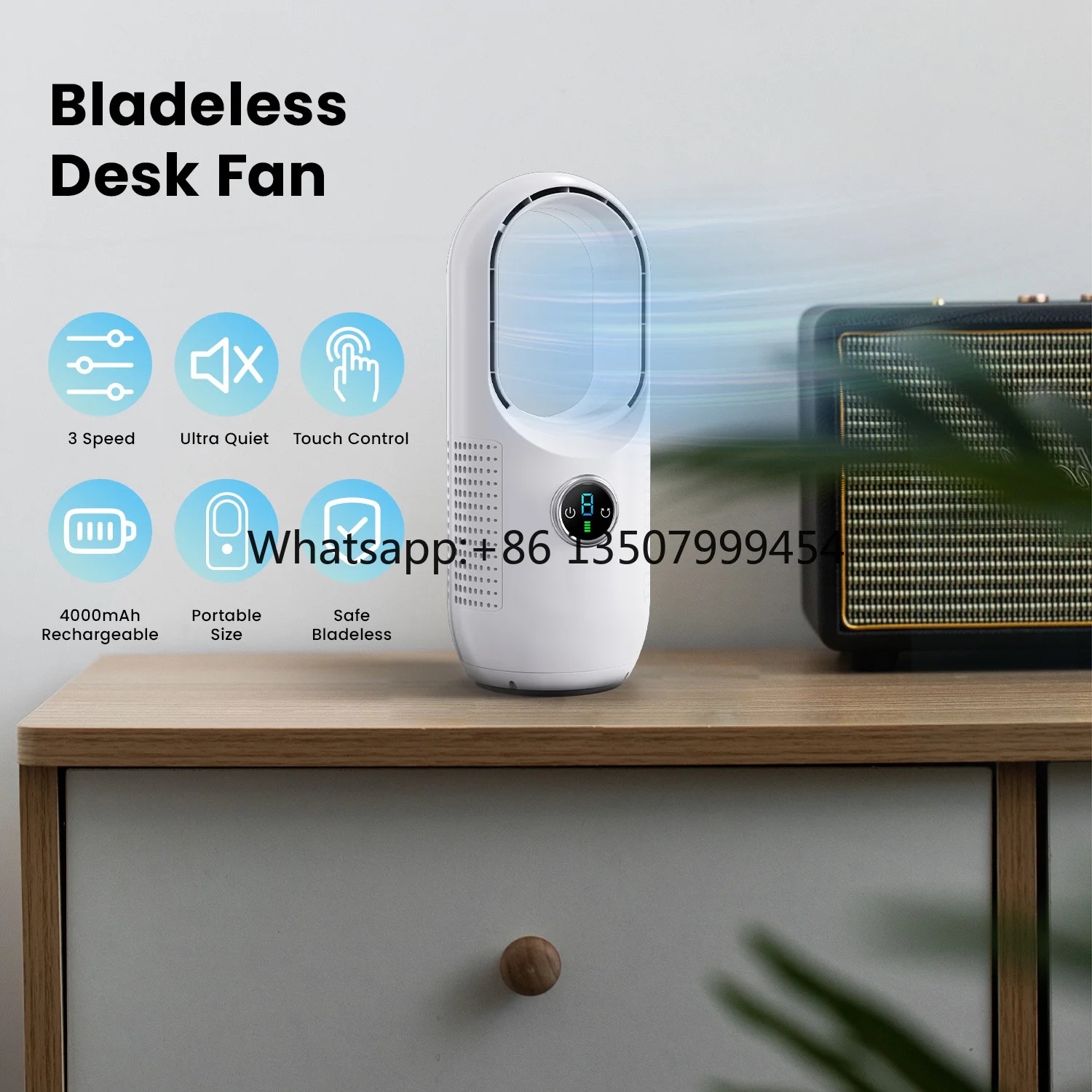 

2025 UML-008 Portable Intelligent Cooling air Bladeless Electronic air Circulation Fan table fan for home Office Air Purifier