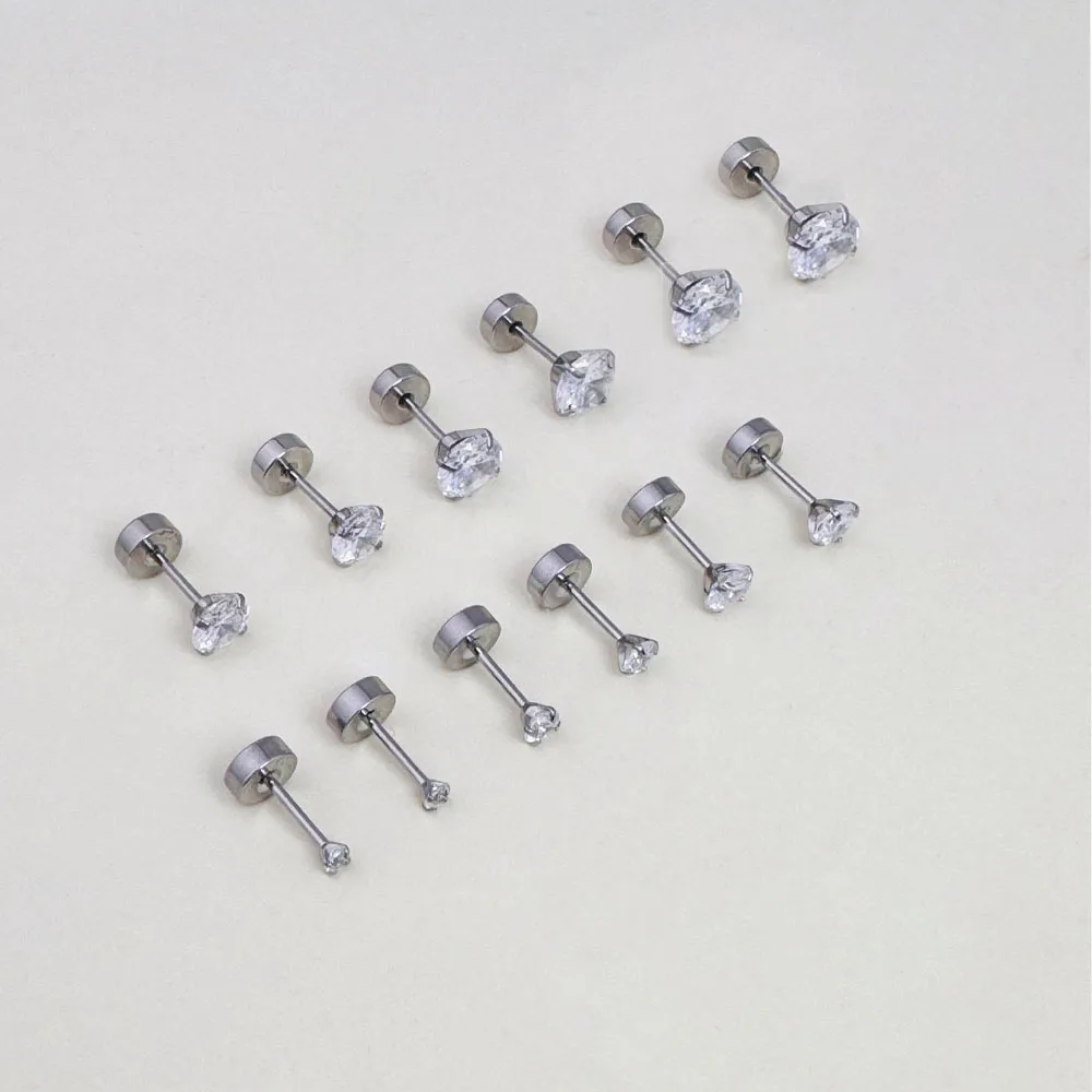 6pc Stainless Steel Flat Back Screw Studs Earrings Set, Women