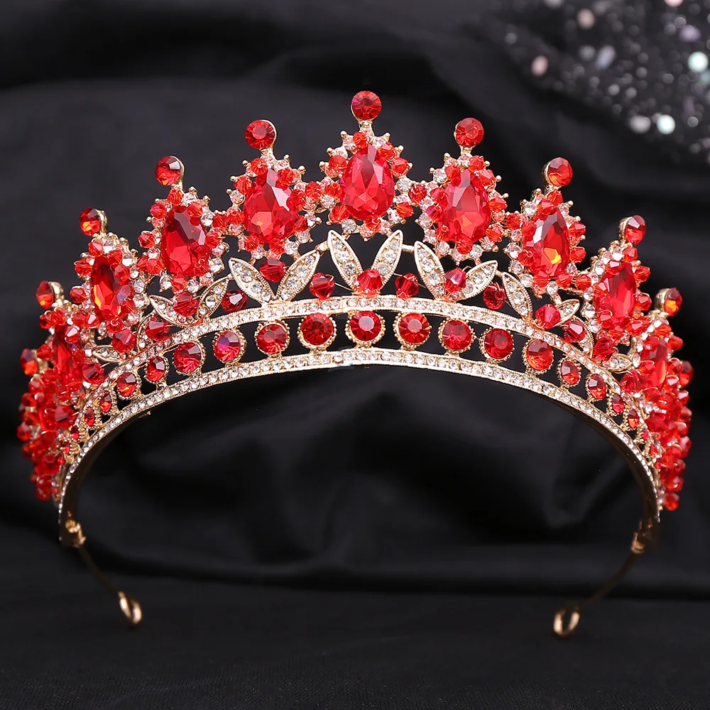 Baroque Red Crystal Tiaras And Crowns Prom Rhinestone Bridal Diadem Crown Taira For Women Wedding Hair Accessories Jewelry Crown