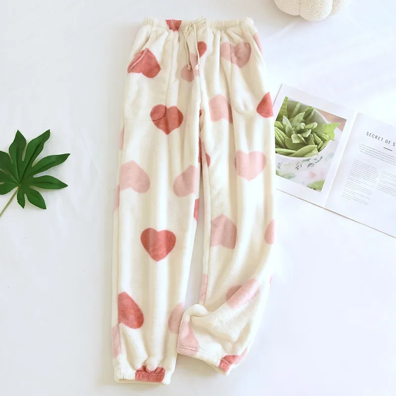 

2025 New Autumn/Winter Women's Sleeping Pants Coral Velvet Home Pants Thickened Large Cartoon Warm Flannel Sleeping Pants