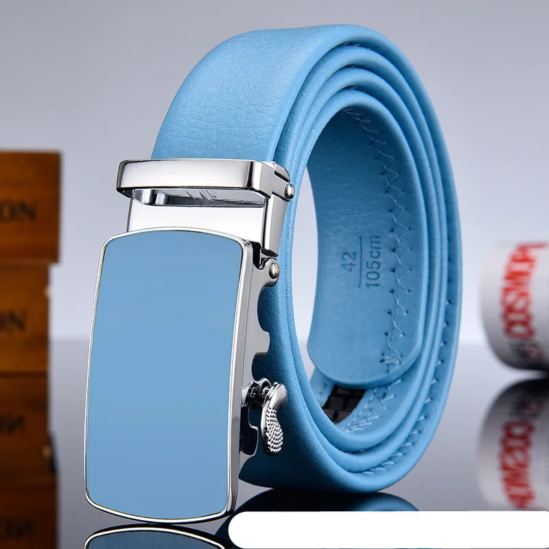 2023 New Men and Women Sky-blue Automatic Buckle Belt Fashion Men's Business Leisure Belt Bandwidth 3CM & 3.5CM