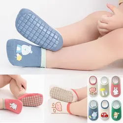 3Pairs Baby Non Slip Socks Cotton Casual Cartoon Print Boys Girls Toddler Floor Socks With Rubber Grips For 1-3Years