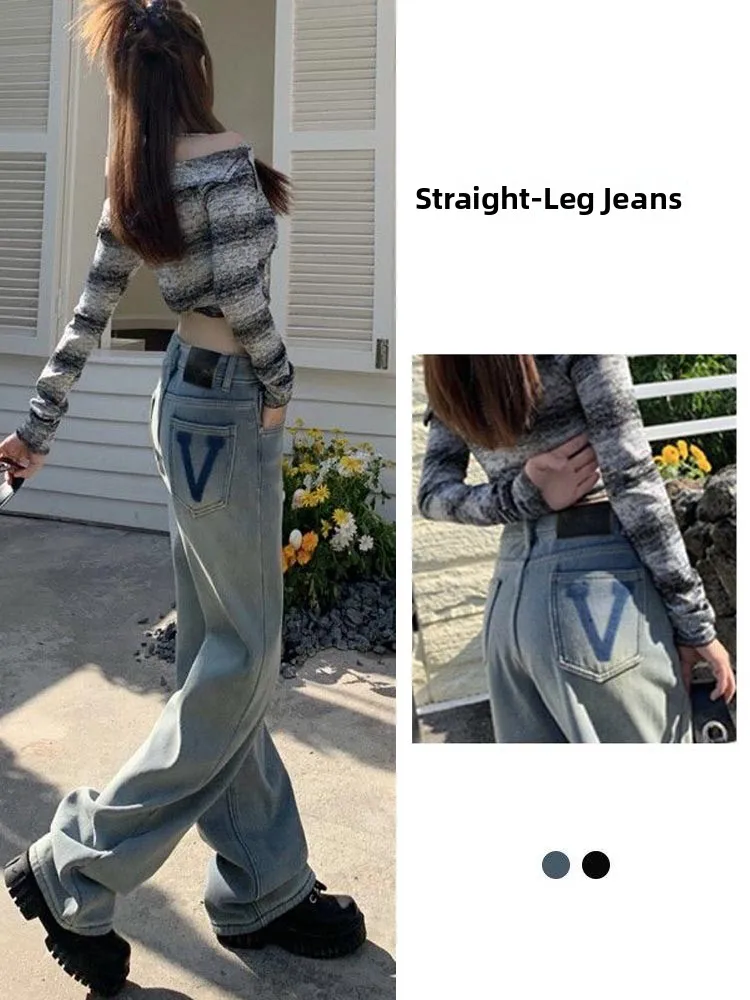 

Широкие джинсы с высокой талией, женские свободные джинсы для похудения, прямые длинные брюки больших размеров, осенние новые брюки длиной до пола