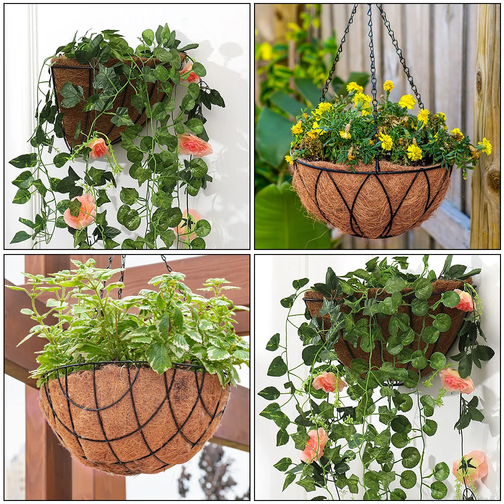 

5pcs Coconut Palm Mat Elastic Hanging Basket Liner Natural Flowerpot Base Coir Plant Pot Cushion Flower Basket Liner Plant Pot