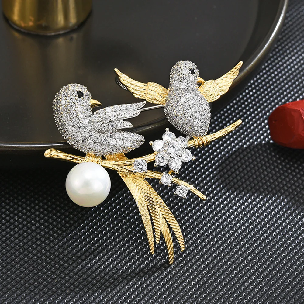 

Fashion Simple Two Birds Zircon Brooch for Women Delicate High Quality Pin Clothing Accessories Wedding Bridesmaid Gifts