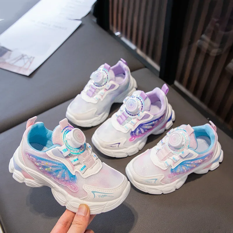 Children's Sports Shoes Autumn New Breathable Girls' Running Shoes Rotating Button Fashion Kids Casual Sneakers