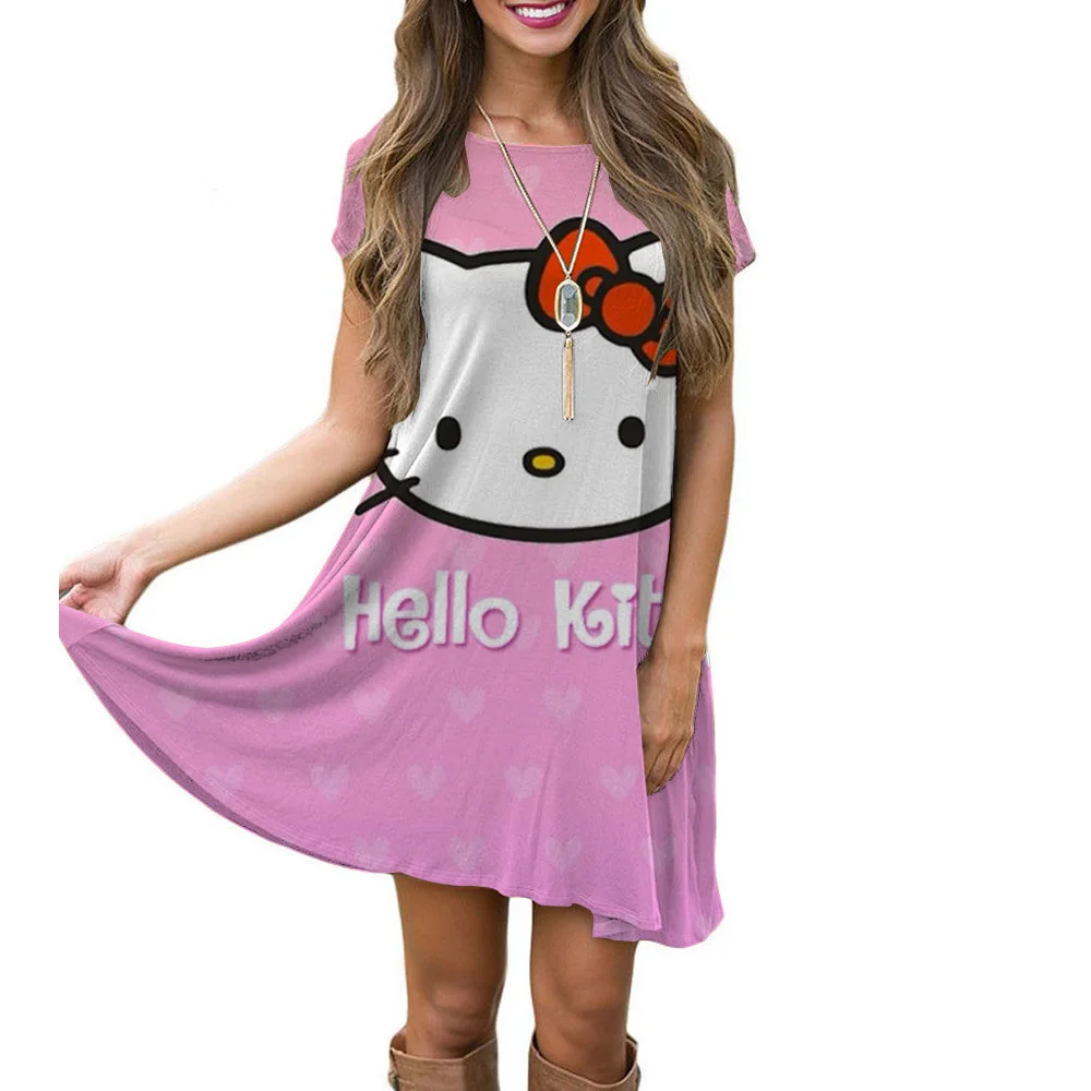 ハローキティサンリオ夏の新女性のパジャマ学生かわいい Tシャツ半袖ホーム服ファッションプリントパジャマルーズドレス