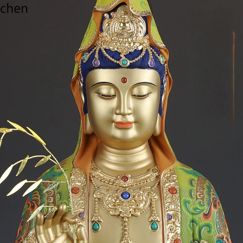 Cz1 fine drawing pure copper guanyin buddha statue for home guanyin statue guanyin bodhisattva buddha statue ornament