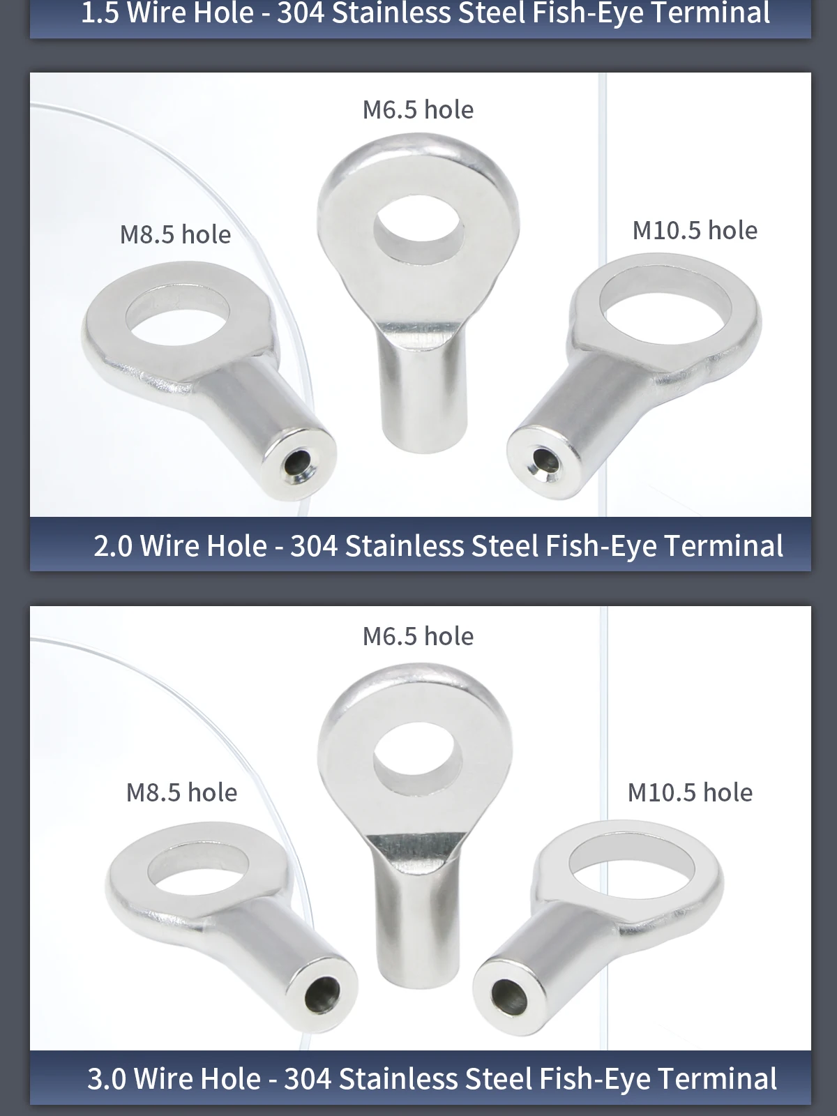 M6-M10 Edelstahl-Kabelendverschluss, 304 Edelstahl-Crimpklemme für 1,5mm/2mm/3mm Stahlseil – Detail 6