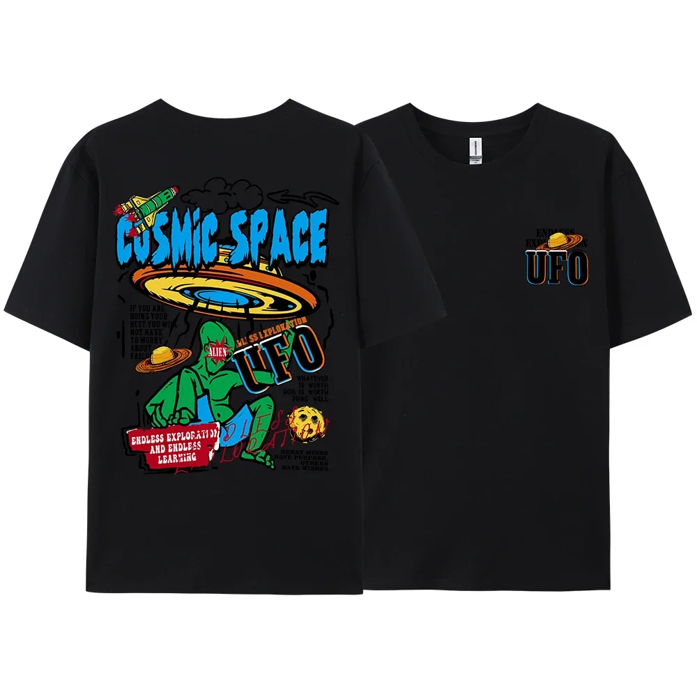 

Interesting Cosmic UFO Fashion Design Printed T-shirt High-quality Pure Cotton Casual Men's T-shirt on the Streets of Harajuku
