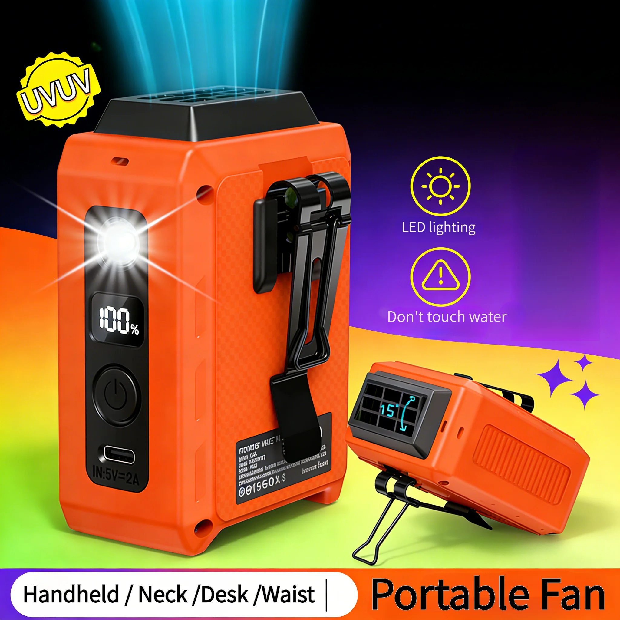 

5000 мАч, портативный вентилятор, ручной/на шею/настольный/на пояс, легкий и портативный, незаменим для семьи, для использования на улице.