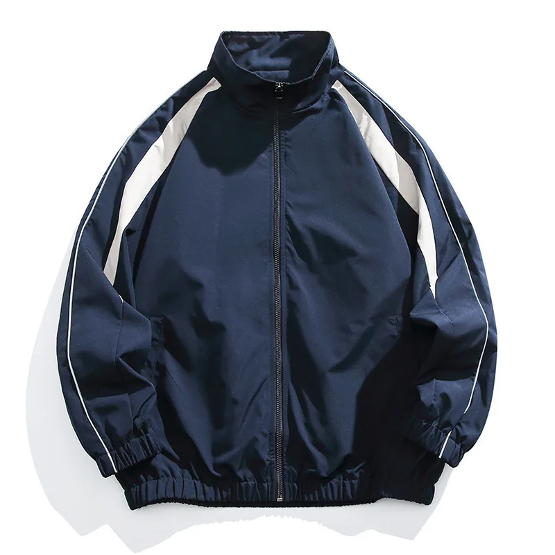 Spring Stand Collar Zippers Coats Casual Loose Teenager Men's Jackets Reflective Strip Splicing Color Tops 2025 New Men Clothing