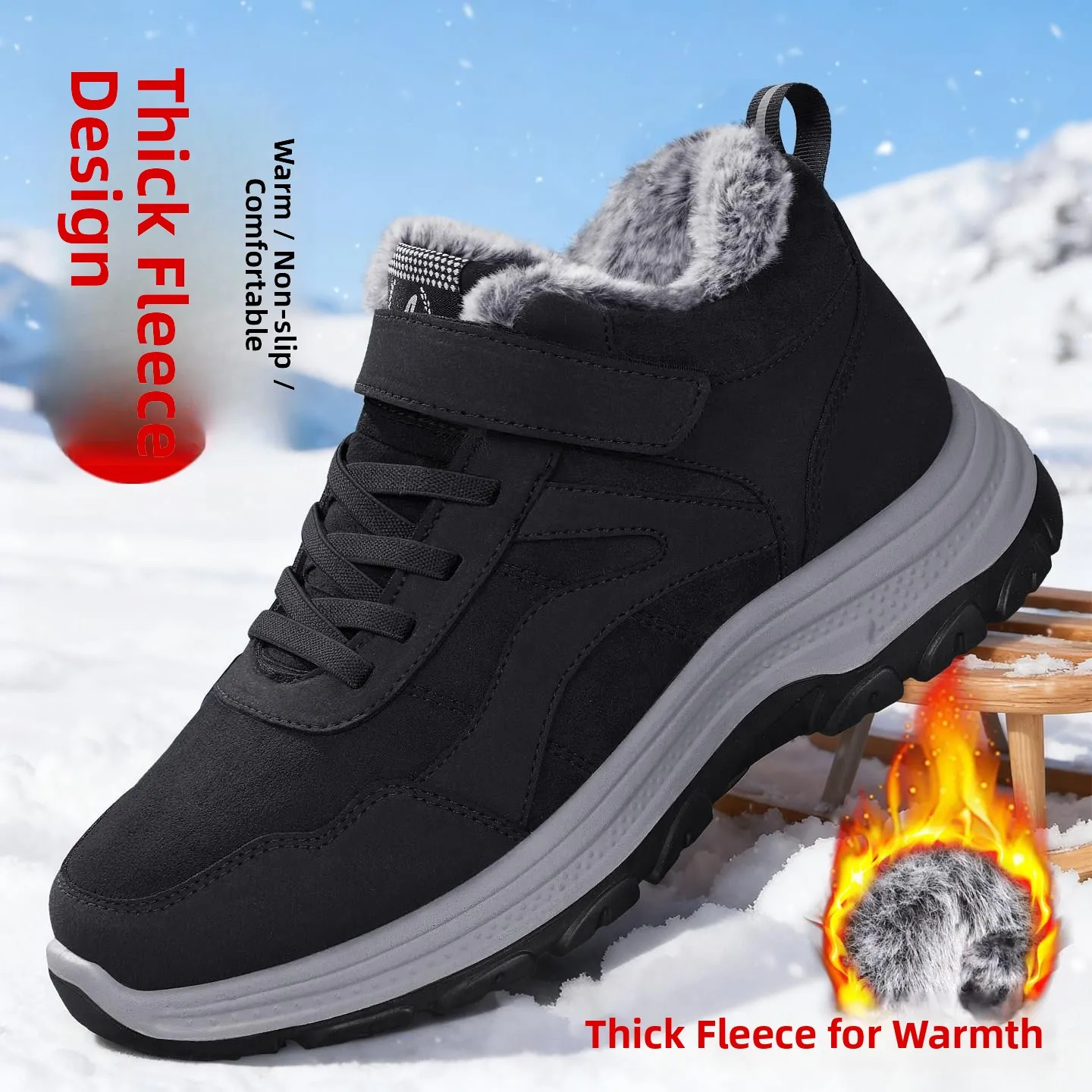 Beijing Men's Cotton Shoes Winter Thickened Fleece Anti-slip Comfortable Warm Snow Boots Middle-aged And Elderly Footwear