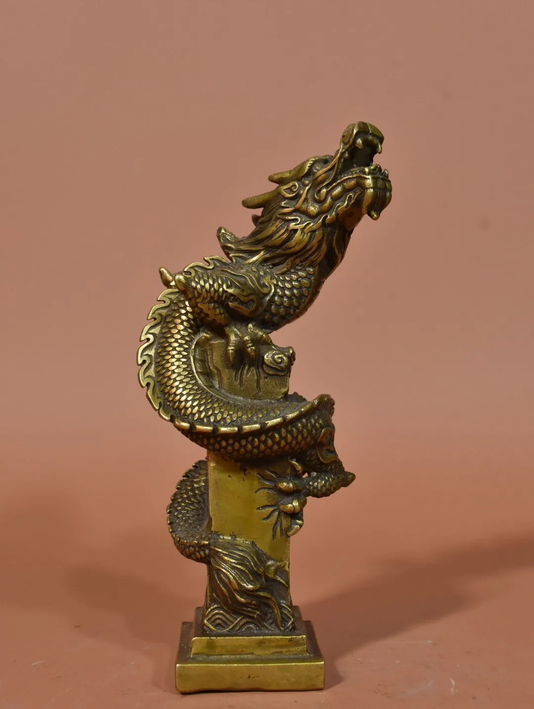 Old Hidden Pure Copper Wealth Attraction Panlong Pillar