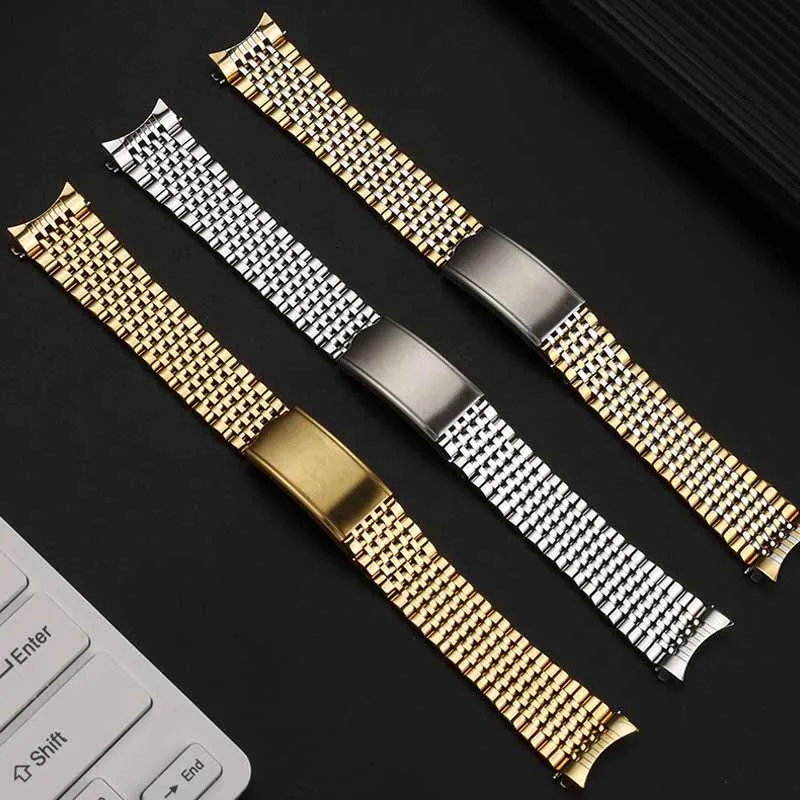 for OMEGA Seamaster Speedmaster Quality Watchband Sefined Steel Watch Strap Metal Curved End Bracelet 18mm 19mm 20mm Women Men's