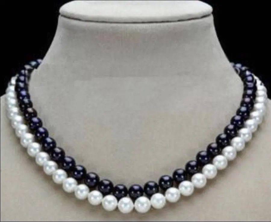 

wholesale 2 Row 7-8mm Black & White Freshwater Pearl Necklace 17-18"