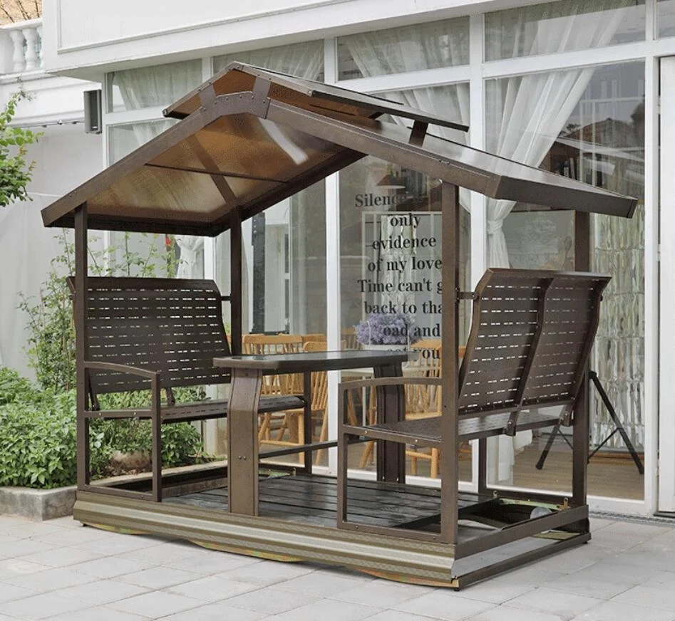Outdoor Garden Rocking Chair Patio Double Swing Seat with Stand Shading PC Roof