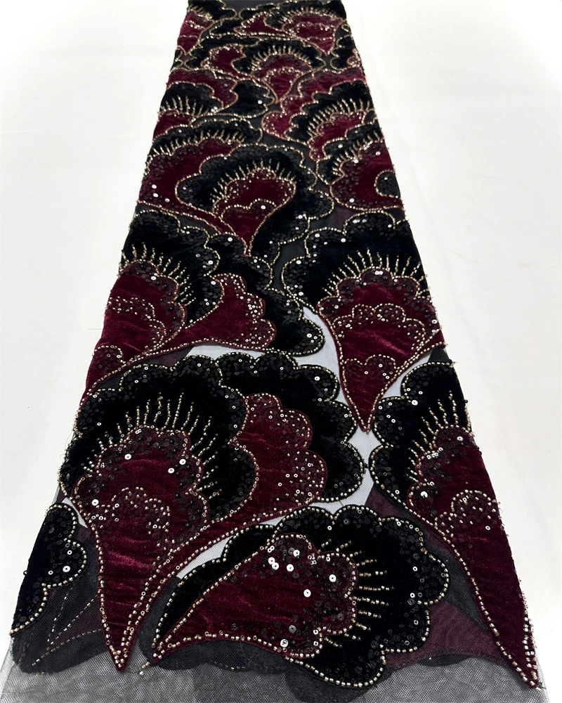 Abito da sera per feste in tessuto di pizzo ricamato con paillettes in rete di velluto francese di lusso con perline africane di nuovo design