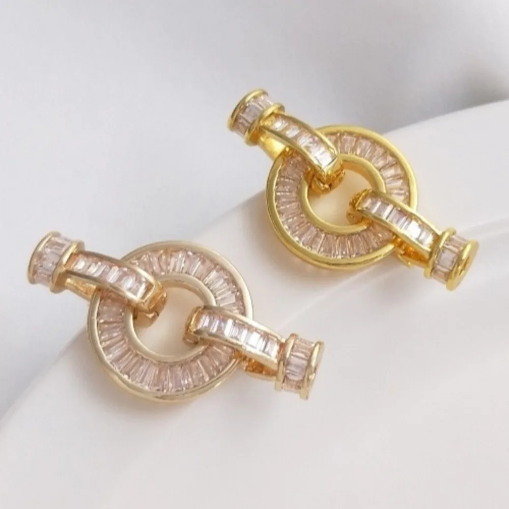 

Pearl Buckle Copper 14K Gold Color 18K Gold Zircon Round Bracelet Buckle Handmade DIY Necklace Universal Buckle