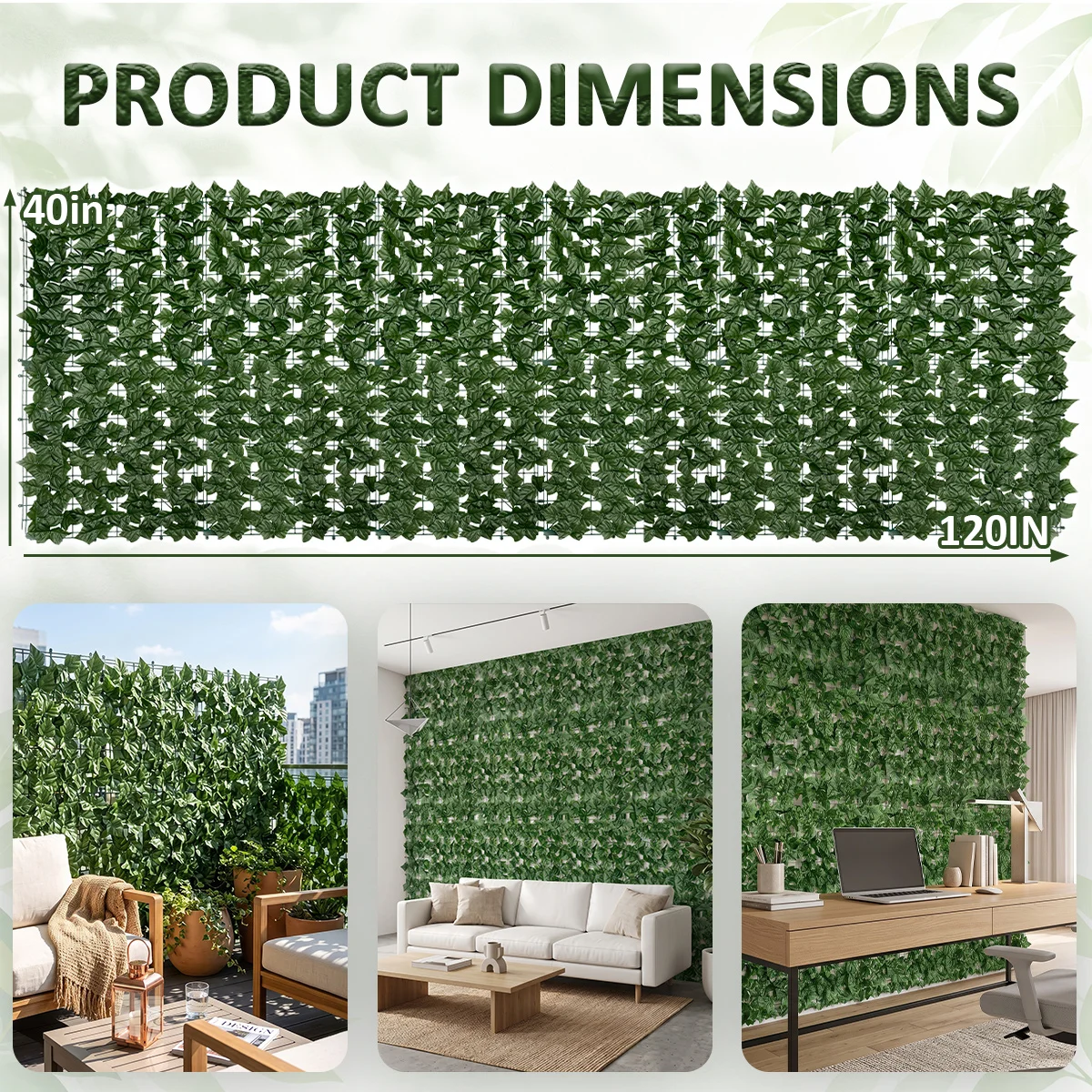 Artificial Ivy Privacy Fence Screen, Faux Greenery Hedge Panels, UV Resistant Fake Leaf Vine Wall, Realistic Greenery Backdrop for Patio, Balcony, Garden, Backyard, Indoor Outdoor Decoration