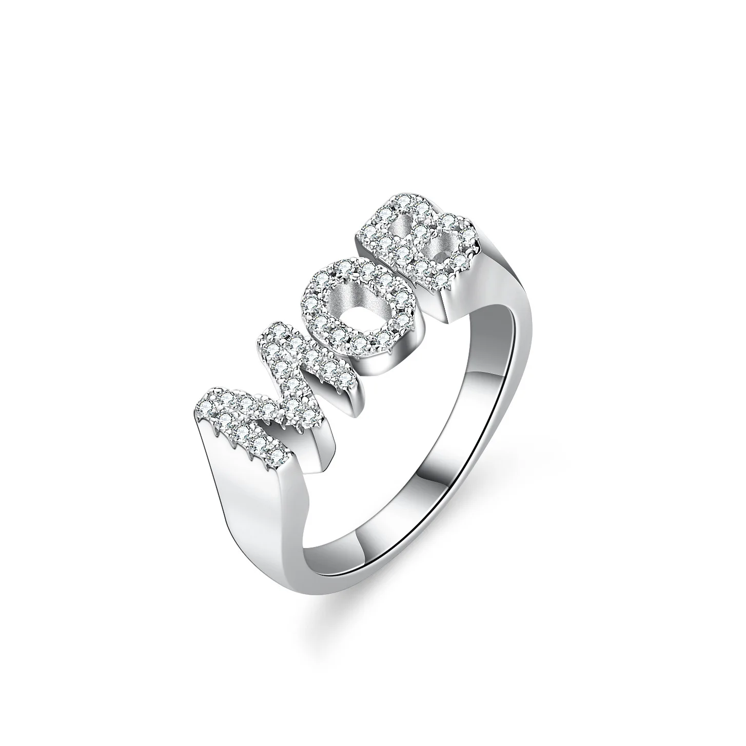 Full Diamond Letter Ring Women's Moissanite PT950 Platinum - Platinum letter band, moissanite glow, amazing birthday surprise