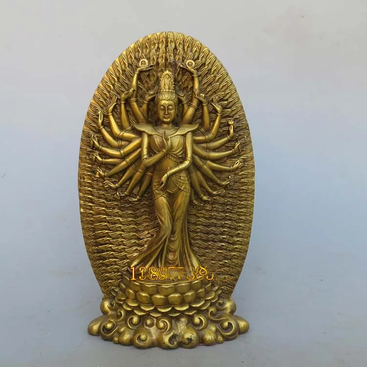 27cm # 2020 HOME lobby decoration Propitious QianShou Guanyin Maha Cundi Bodhisattva buddha FENG SHUI brass Sculpture art Statue