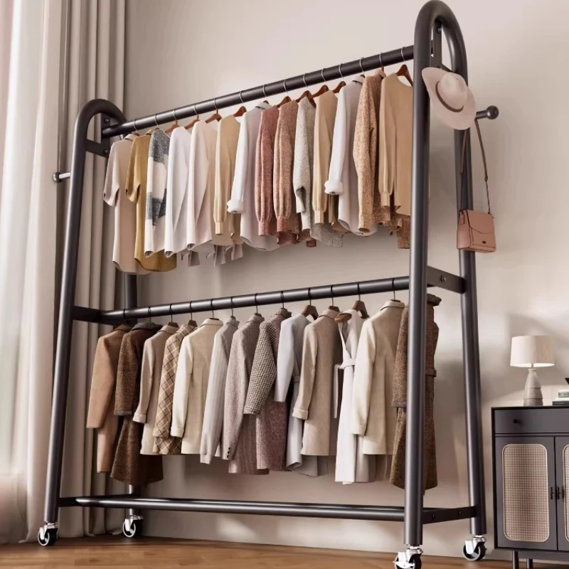 German bedroom double-layer hanger floor-to-ceiling indoor room bedroom single pole coat rack household simple clothes rack