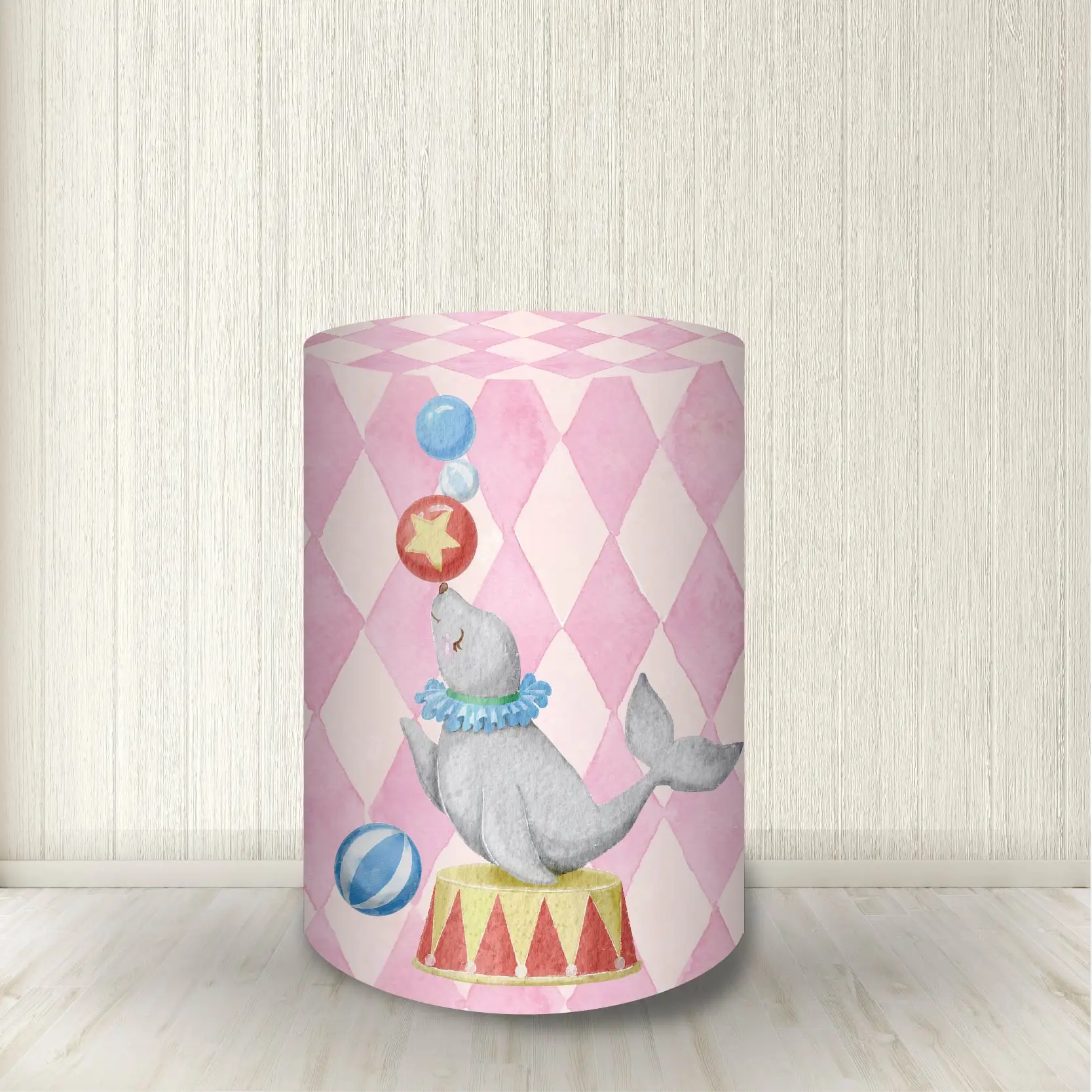 Cute Animals Pink Backdrop Cylinder Covers Circus Theme Pedestal Cove Baby Shower 1 Year Old Baby Birthday Party Table Decor