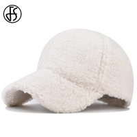 FS Beige White Lambswool Baseball Caps For Men Outdoor Warm Plush Women Winter Hats Streetwear Hip Hop Cap Gorras Para Mujer