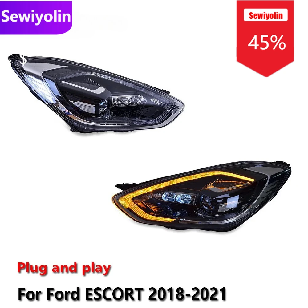 

Автомобильные светодиодные фары DRL в сборе для Ford ESCORT 2018-2021, противотуманные фары DRL, стоп-сигнал, указатель поворота Plug and Play
