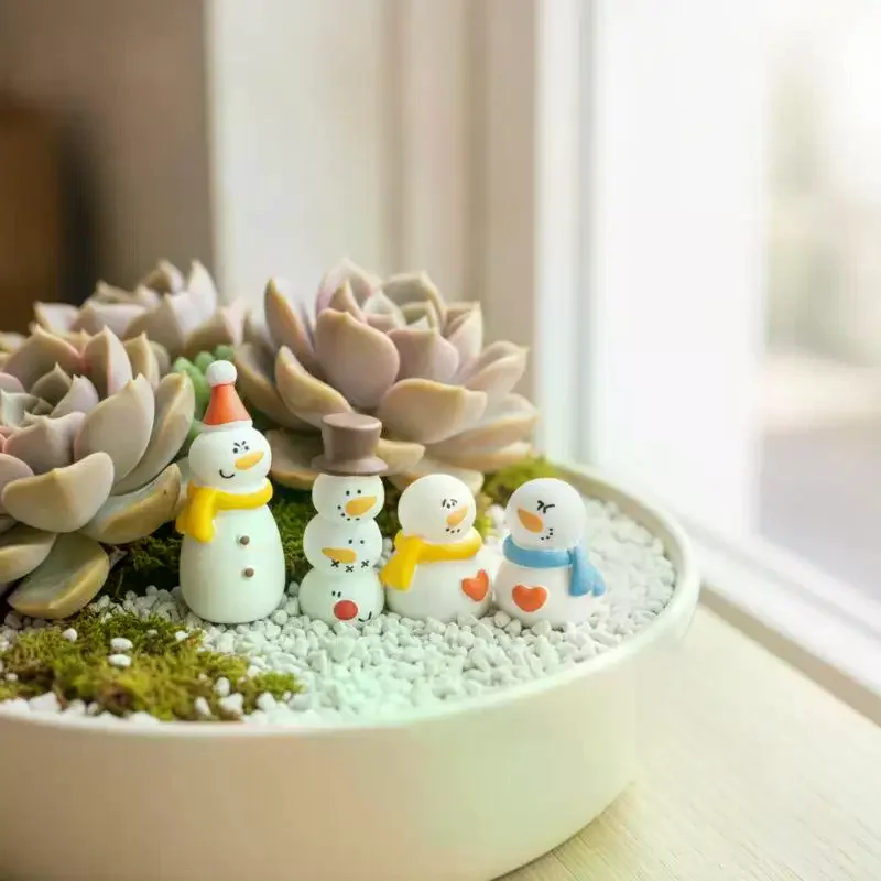 Mini Christmas Resin Figurine Set With Santa Snowman Designs Perfect For Desktop Decor Micro Landscape Holiday Ornaments