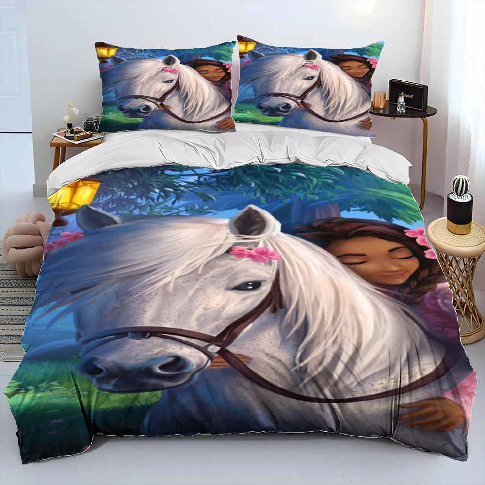 Imagem -05 - Espírito Equitação Cavalos Livres Cartoon Consolador Bedding Setduvet Cover Bed Conjunto Quilt Cover Fronha King Queen Size Bedding Set