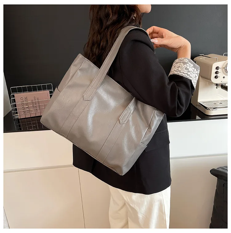 Vintage-Leder-Umhängetasche, geräumige Casual-Tragetasche mit zwei Griffen, Alltagstasche für Frauen, vielseitige Handtasche – Detail 28