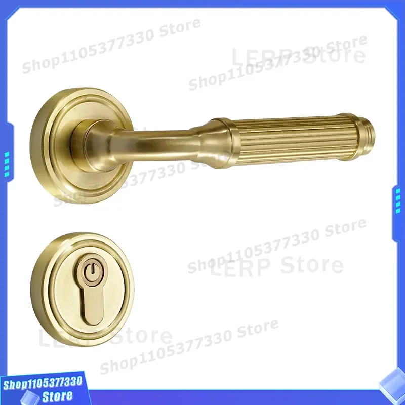 French Retro Brass Double Door Lock High End Silent Bedroom Office Indoor Split Handle Vintage Style Hardware Silent French