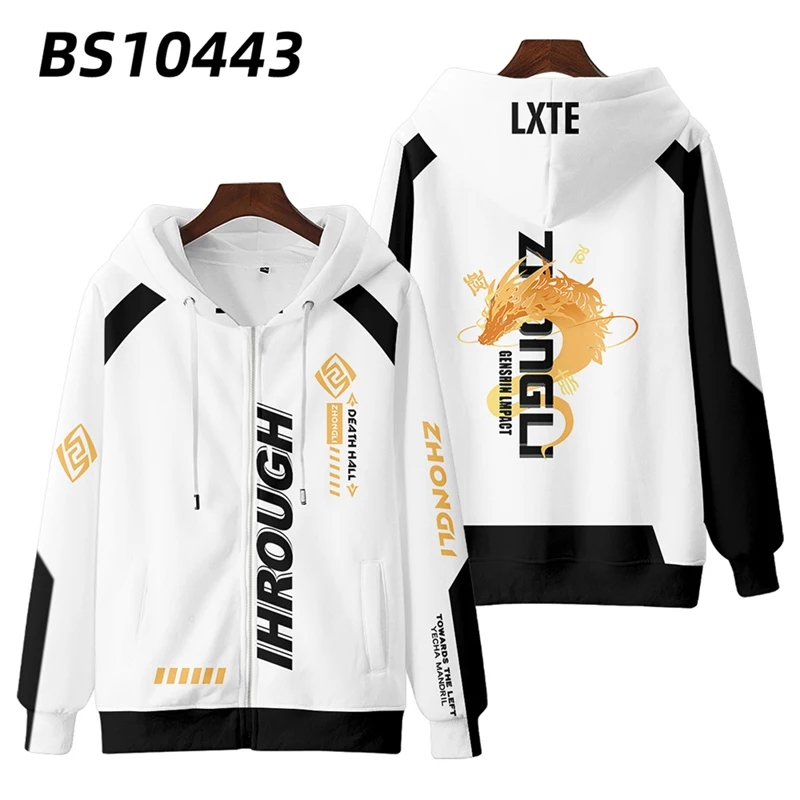 Jogo genshin impacto zhongli impressão 3d zip up hoodie das mulheres dos homens harajuku moletom zhong li cosplay com capuz jaqueta outerwear