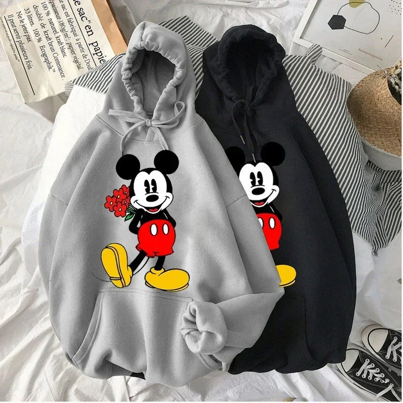 Felpe donna felpe con cappuccio topolino felpe con cappuccio Cartoon top tasche a maniche lunghe moda donna con cappuccio Cute Mickey Mouse