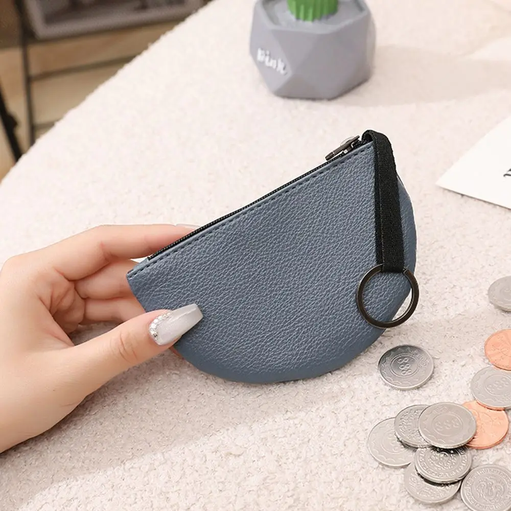 Causal PU Leather Lady Coin Purse Semicircle Simple Womens Mini Wallet Vintage Solid Color Leather Zipper Purses Keys