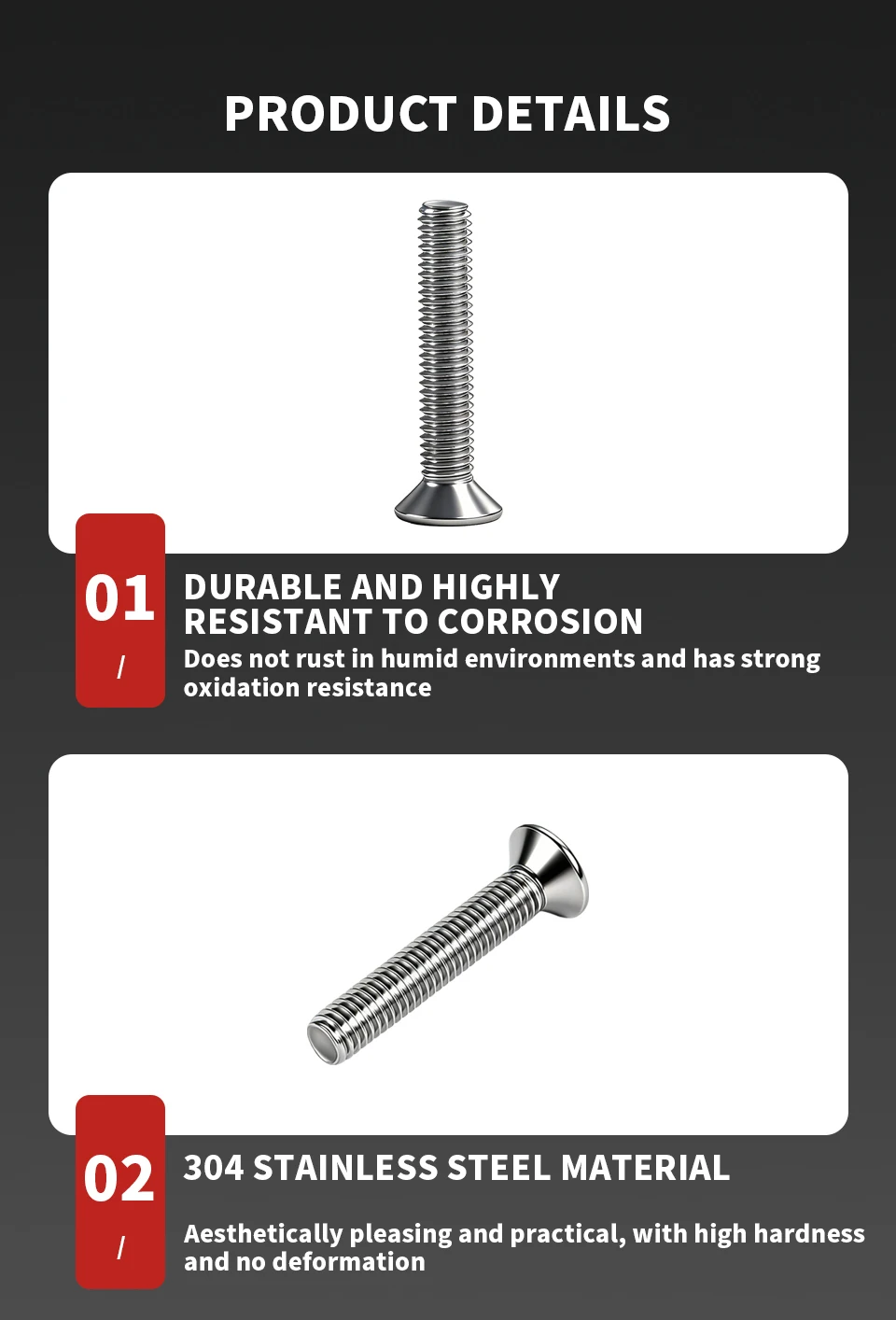 304 Edelstahl Innensechskantschraube mit Senkkopf DIN7991 M3 M4 M5 M6 M8 M10 M12 Innensechskantschraube Hardware-Befestigungselement – Detail 4