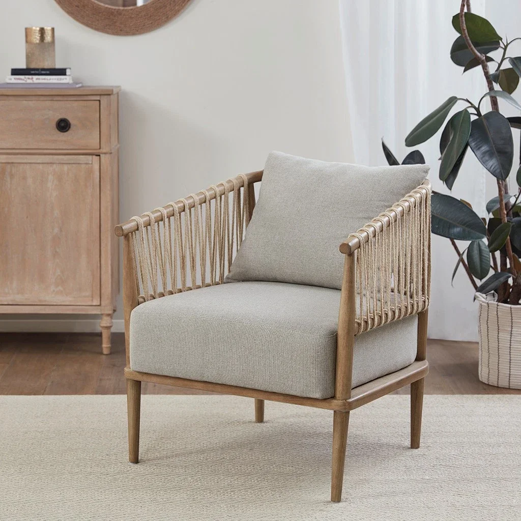 [Flash Sale]Odessa Accent Arm Chair Solid Wood Lounge Chair Natural[US-W]