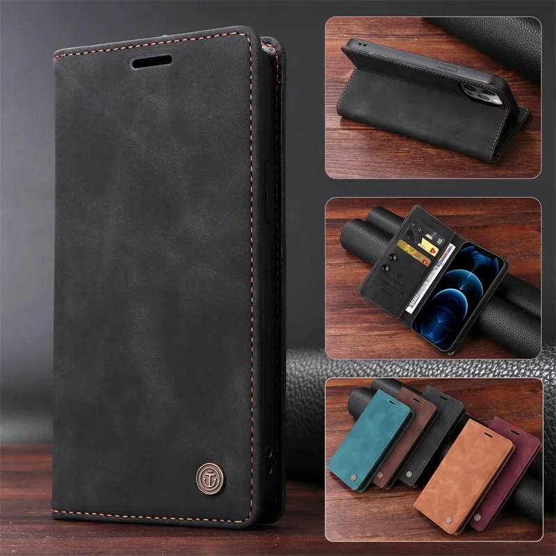 Luxury Suction Cup Leather Case for Samsung Galaxy S24 Ultra S24Plus S23 FE S23 S22 Ultra Plus Cover Wallet Stand Book Etui Case